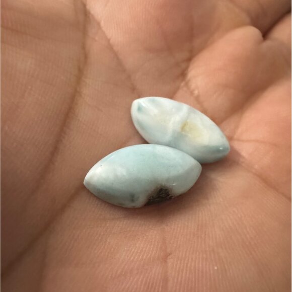 Larimar Dainty Earrings Encased In Boho Artisan Silver Bezels With 925 Hooks - Picture 5 of 13